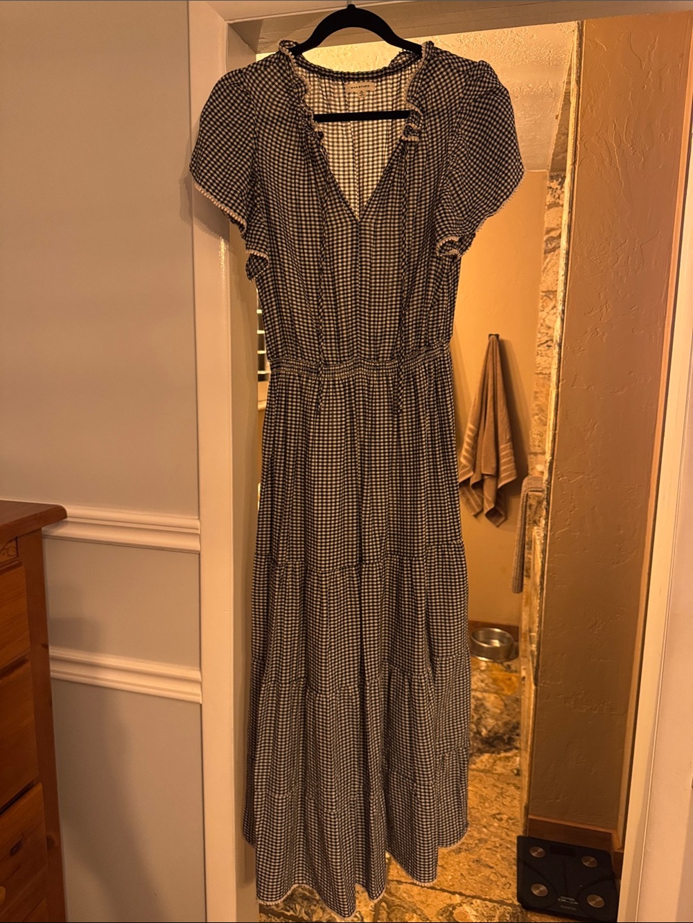 Max Studio Black and White Gingham Ruffle Maxi Dress